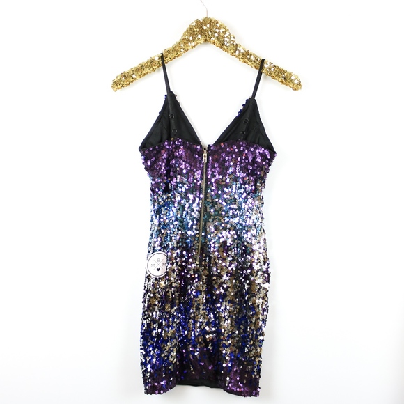 Multicolor Blue Bodycon Sequin Cocktail Dress - Picture 7 of 7